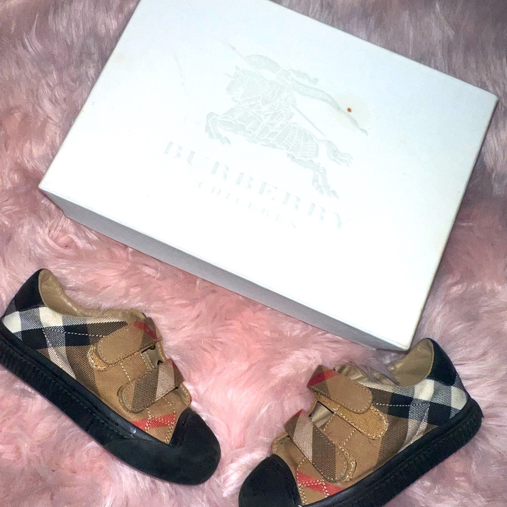 Burberry Kids Tan Black Checkered Sneakers